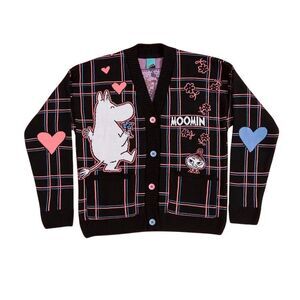 Moomin Unisex Adult In Love Checked 80th Cardigan / Black/Charcoal